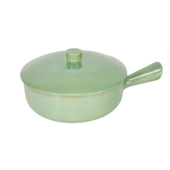 VTG 40s 50s MCM La Solana Stoneware Pottery Cookware Set Pots Pans & Bowl Green - Picture 8 of 16